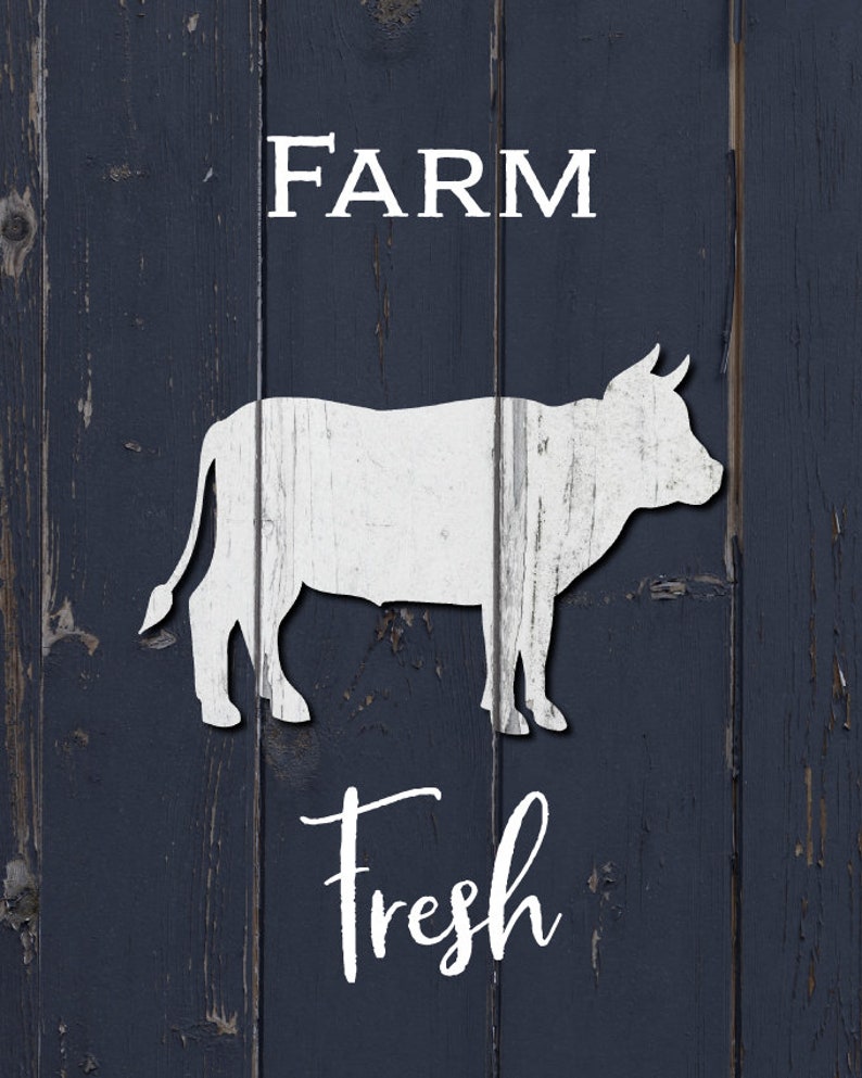 Navy Kitchen Wall Art Print Set Farm Fresh Country Kitchen Etsy