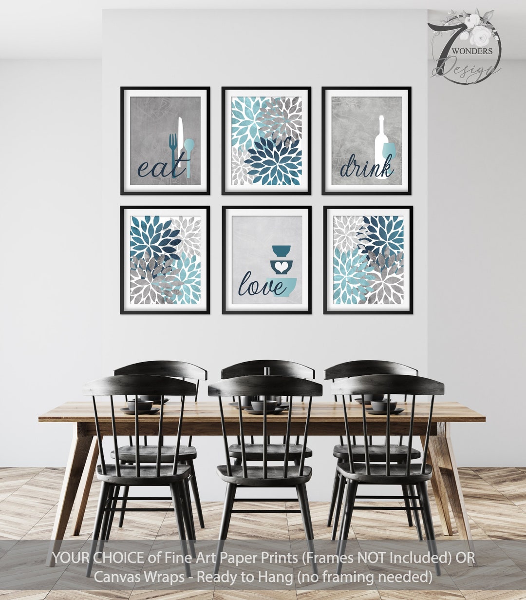 designer kitchen art: patterns, prints, and more -... Kitchen Art Prints Eat Drink Love Fine Art Blue Teal Aqua Gray Flower ...