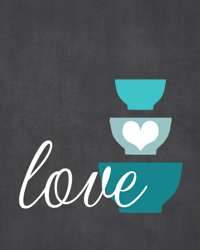 Kitchen Wall Art Print Set Eat Drink Love Charcoal Etsy