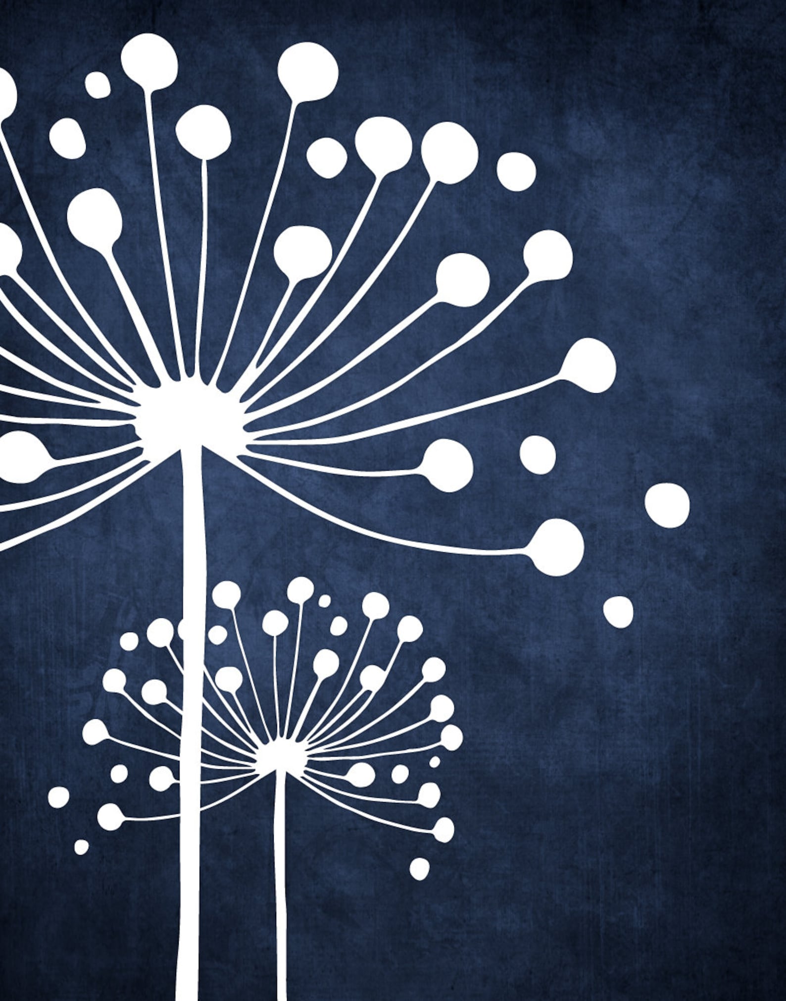 Navy Blue Abstract Floral Dandelion Art Prints Modern Flower Etsy
