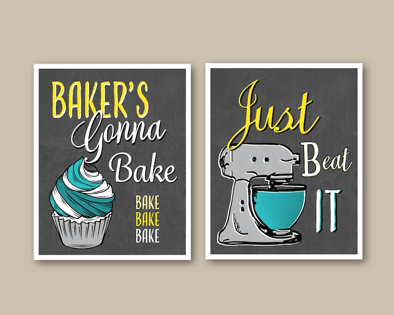 Funny Kitchen Art Prints Bakers Whisk Rolling Pin Mixer See Me Etsy