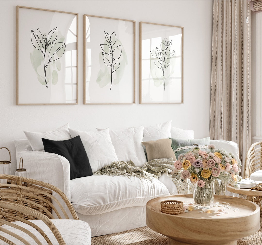 Sage Watercolor Flower Line Art Prints Floral Neutral Abstract Wall ...