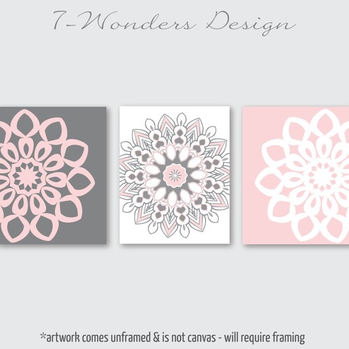 Pink Gray Flower Wall Art Flower Art Prints or Canvas Set of Etsy