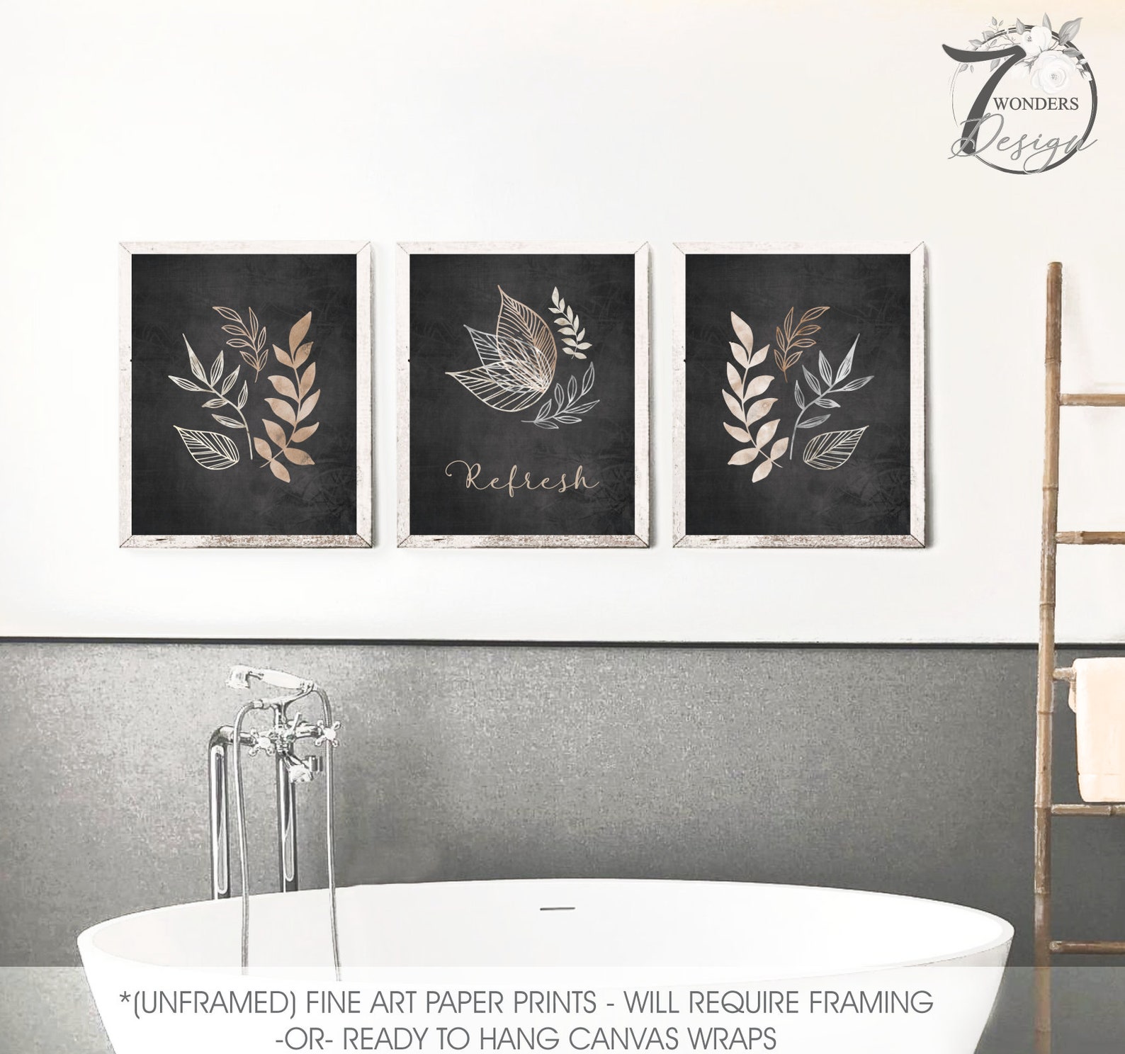 Refresh Botanical Bathroom Spa Art Prints Neutral Watercolor Etsy