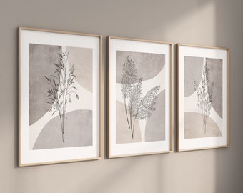 Neutral Scandinavian Abstract Wall Art Prints Beige Gray Cream Boho Pampass Grass Farmhouse Wall Decor Set of 3 UNFRAMED Prints or Canvas