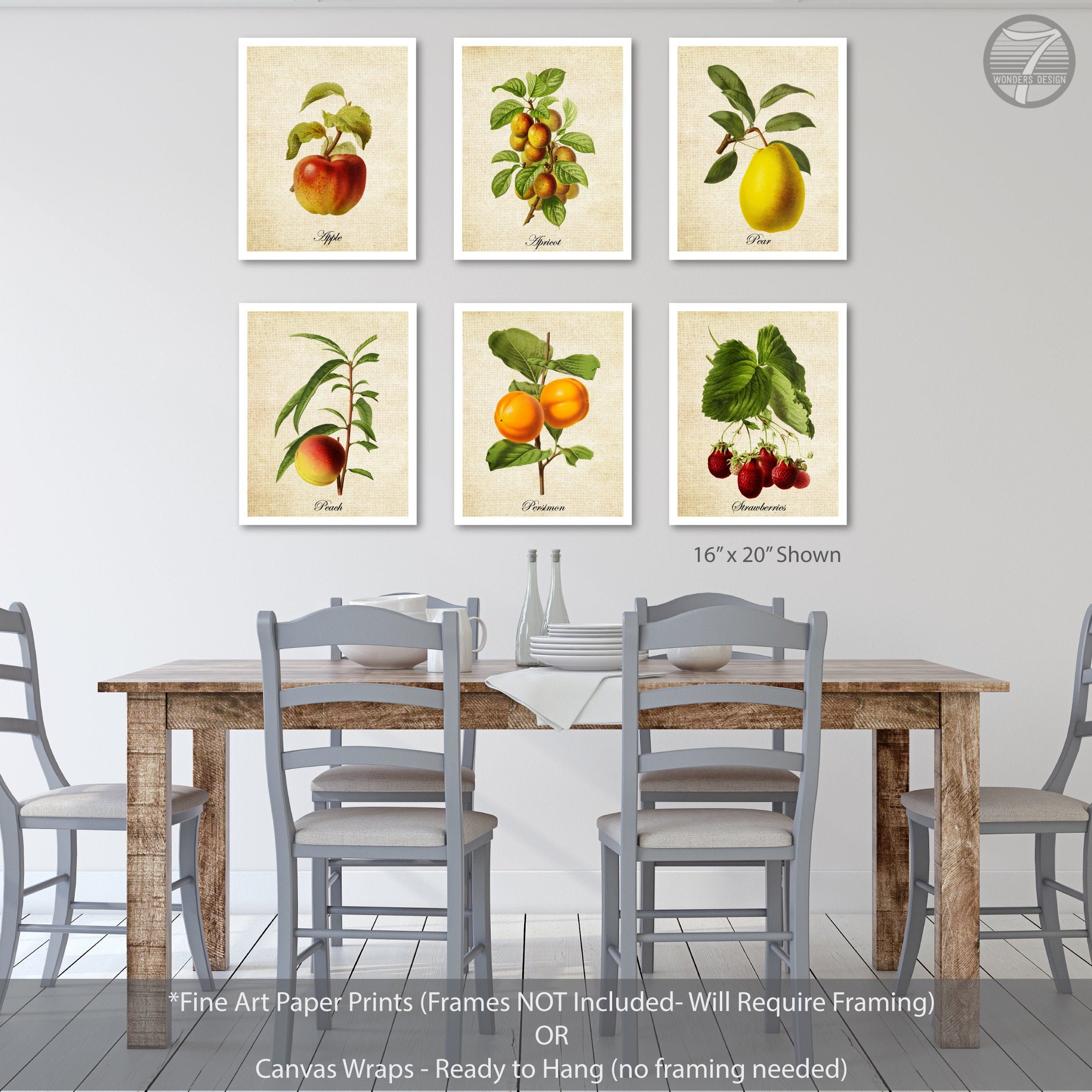 kitchen gallery wall art set of 6, vintage fruit... Vintage Garden Fruit Kitchen Art, Farmhouse Wall Decor, Cottage Kitchen ...