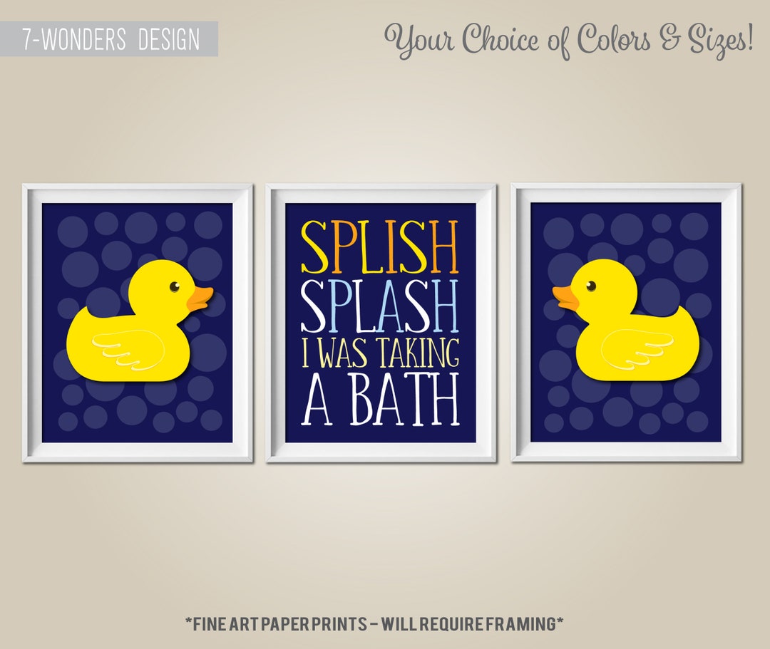 Childrens Kids Boys Duck Bathroom Decor Art Prints, Splish Splash ...