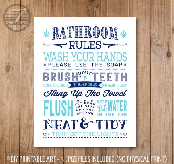Kinder Badezimmer Regeln Druckbare Kunst Pre Teen Badezimmer Etsy