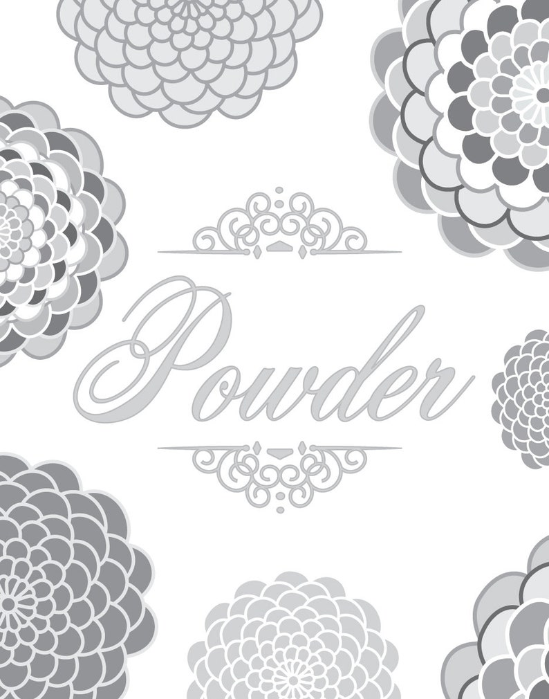 Bathroom Wall Art Prints Powder Room Gray White Flower Mums - Etsy
