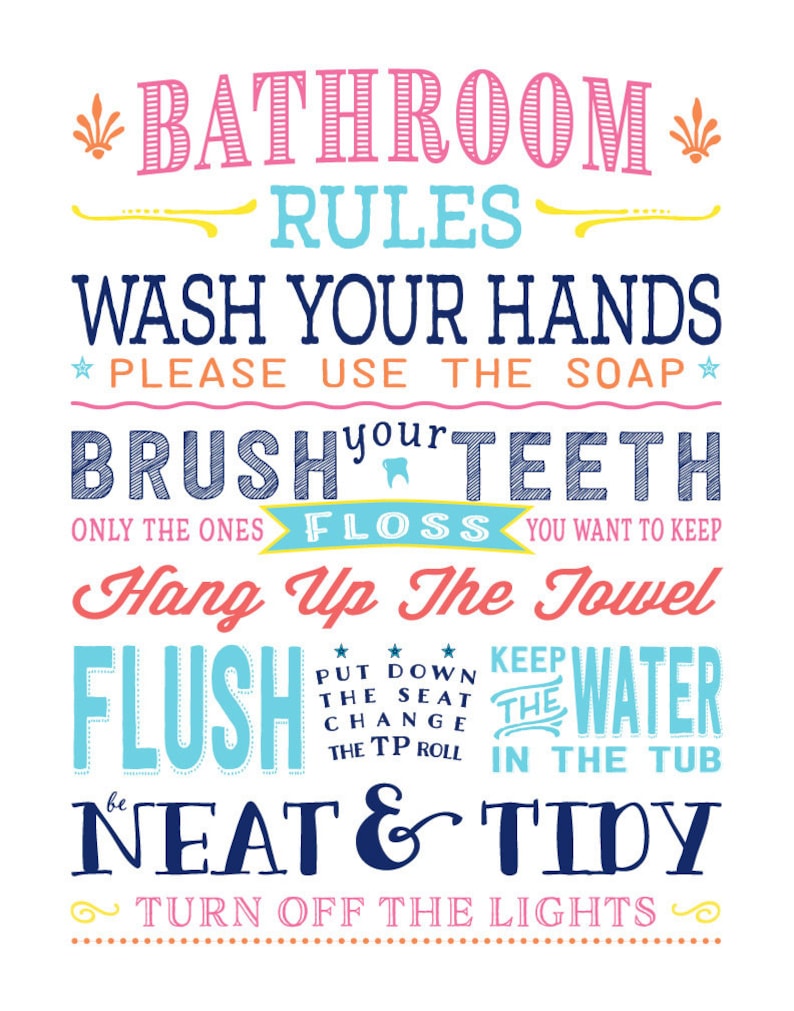 DIY Kids Bathroom Rules Printable Art Preteen Bathroom Etsy