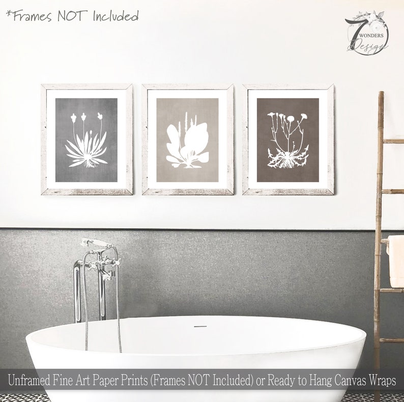 Neutral Wildflower Silhouette Flower Art Prints Botanical Earth Tones ...