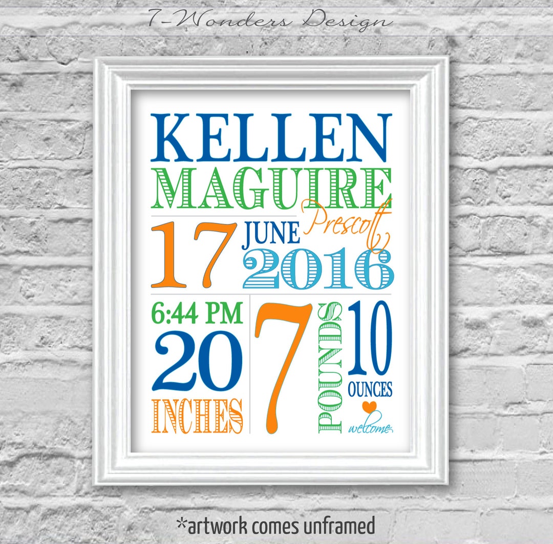 Baby Birth Stats Boys Personalized Newborn, Custom Nursery Wall Art ...