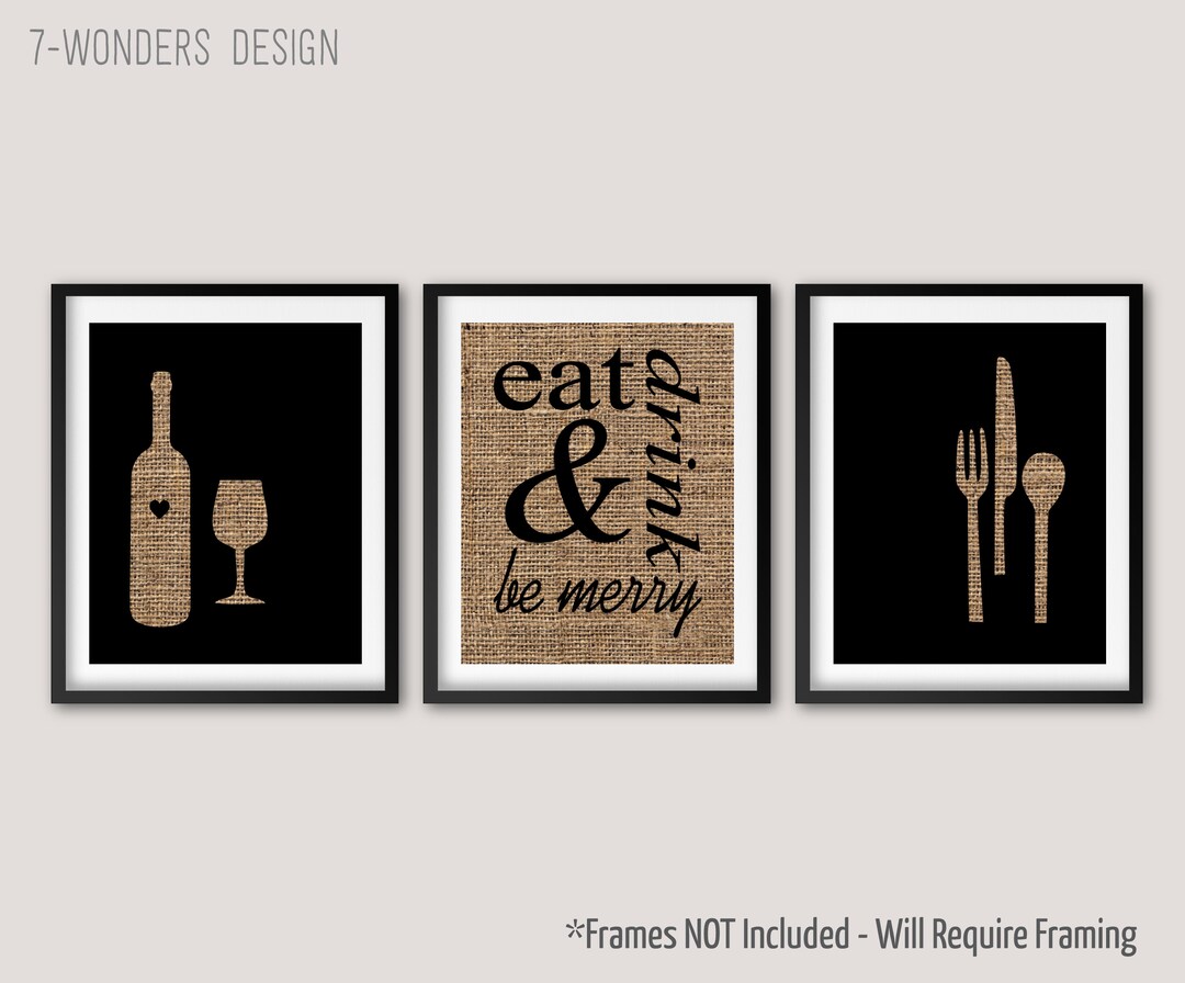 art prints set of 3 for kitchen - etsy Images High... Modern Kitchen Art Prints, Eat Drink and Be Merry Wine Utensils, Faux ...