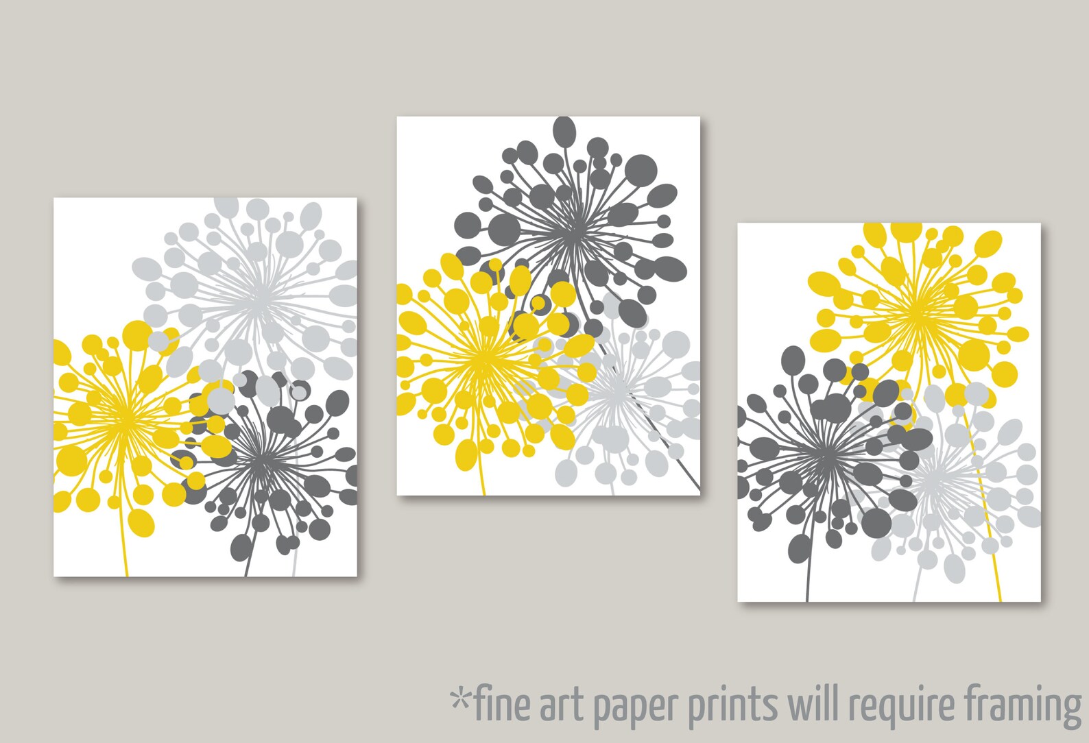 Modern Mustard Gray Kitchen Wall Art Prints Bless the Food Etsy