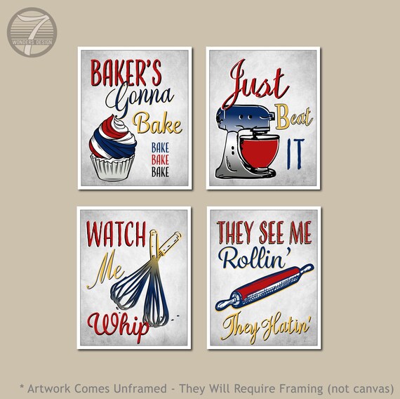 Baking Print Set Funny Kitchen Print Set Kitchen Puns 