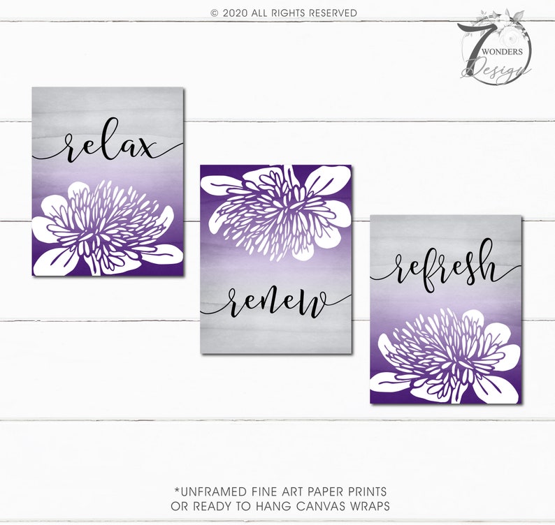 Bathroom Wall Art Relax Renew Refresh Abstract Floral Art Etsy