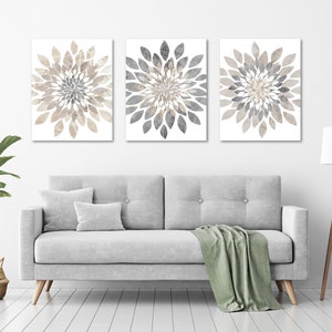 Neutral Minimalist Art, Scandinavian Wall Decor, Farmhouse Flowers, Floral Print, Scandinavian Wall Art set of (3) Unframed Prints OR Canvas