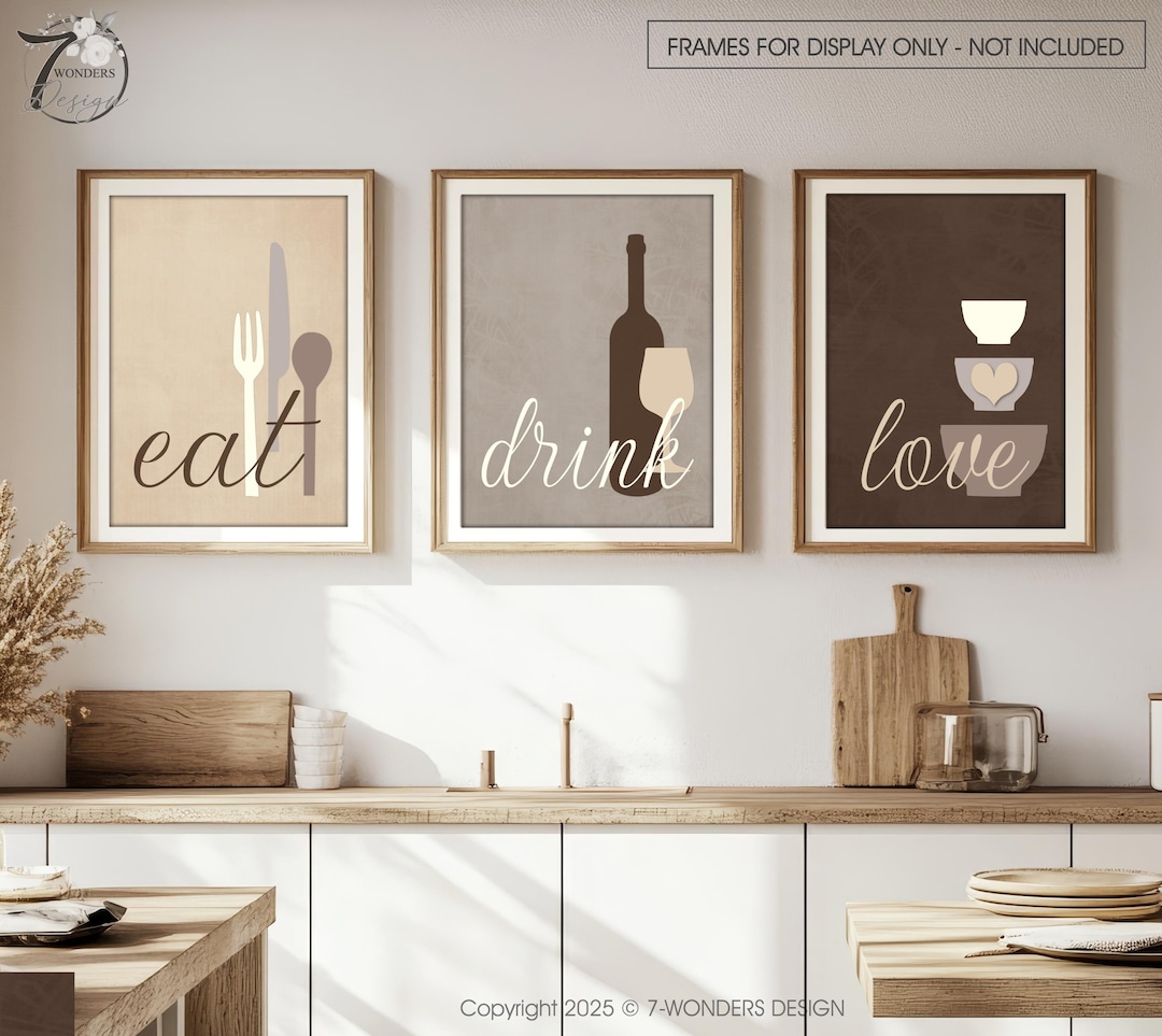 modern neutral kitchen art set of 5 prints -... Neutral Kitchen Wall Art Set of 3, Farmhouse Decor Unframed Prints or ...