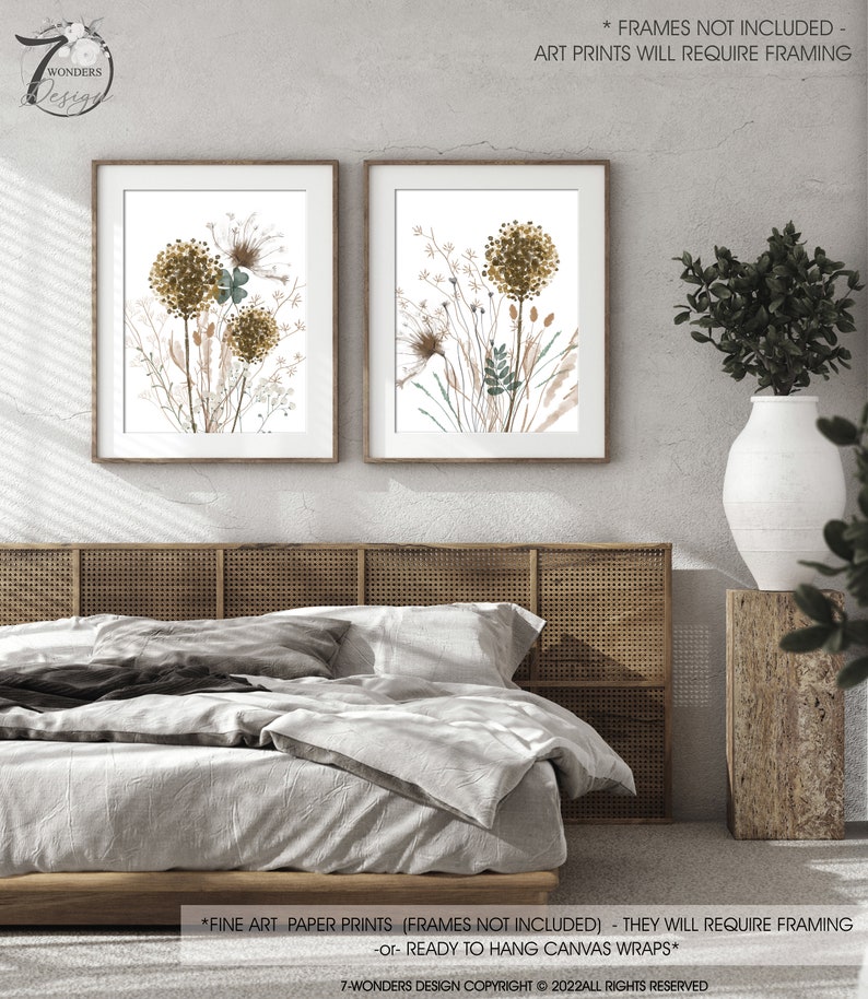 Neutral Wildflower Silhouette Flower Art Prints Botanical Brown Earth ...
