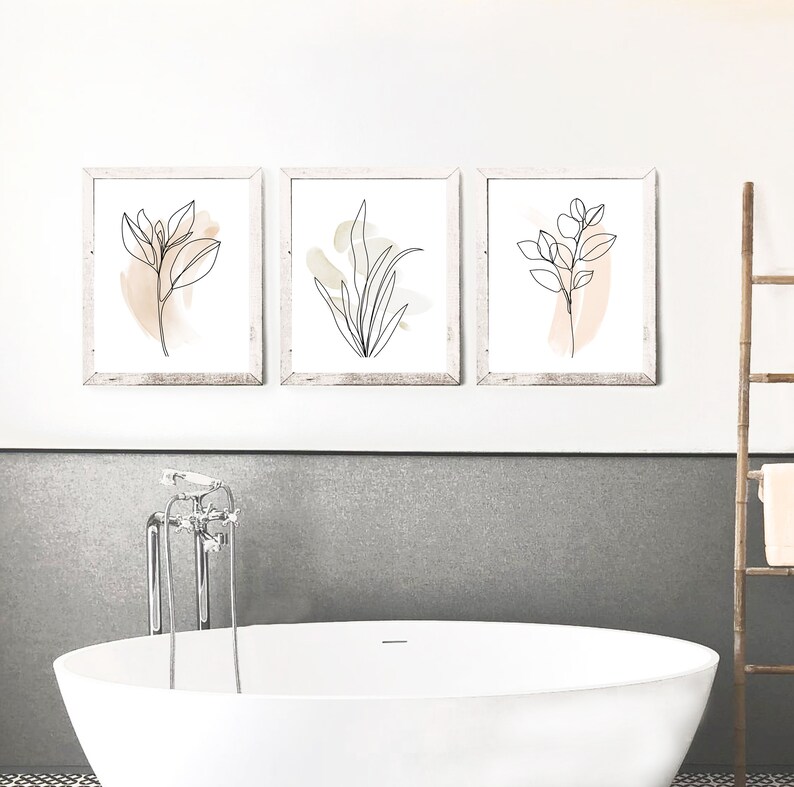 Watercolor Flower Line Art Prints, Floral Neutral Botanical Wall Decor ...