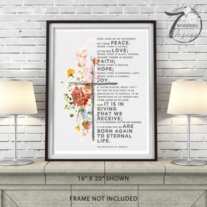 Prayer of St. Francis Art Print Instrument of Peace Watercolor Flowers Scripture Catholic Prayer Inspirational UNFRAMED Print or Canvas
