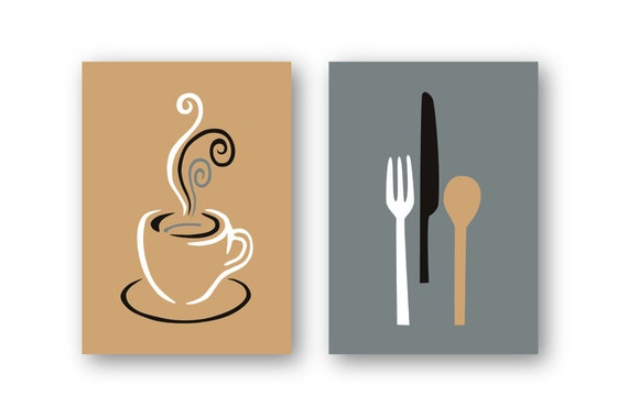 Modern Kitchen Art Prints, Coffee Utensils Hearts, Black, Neutral