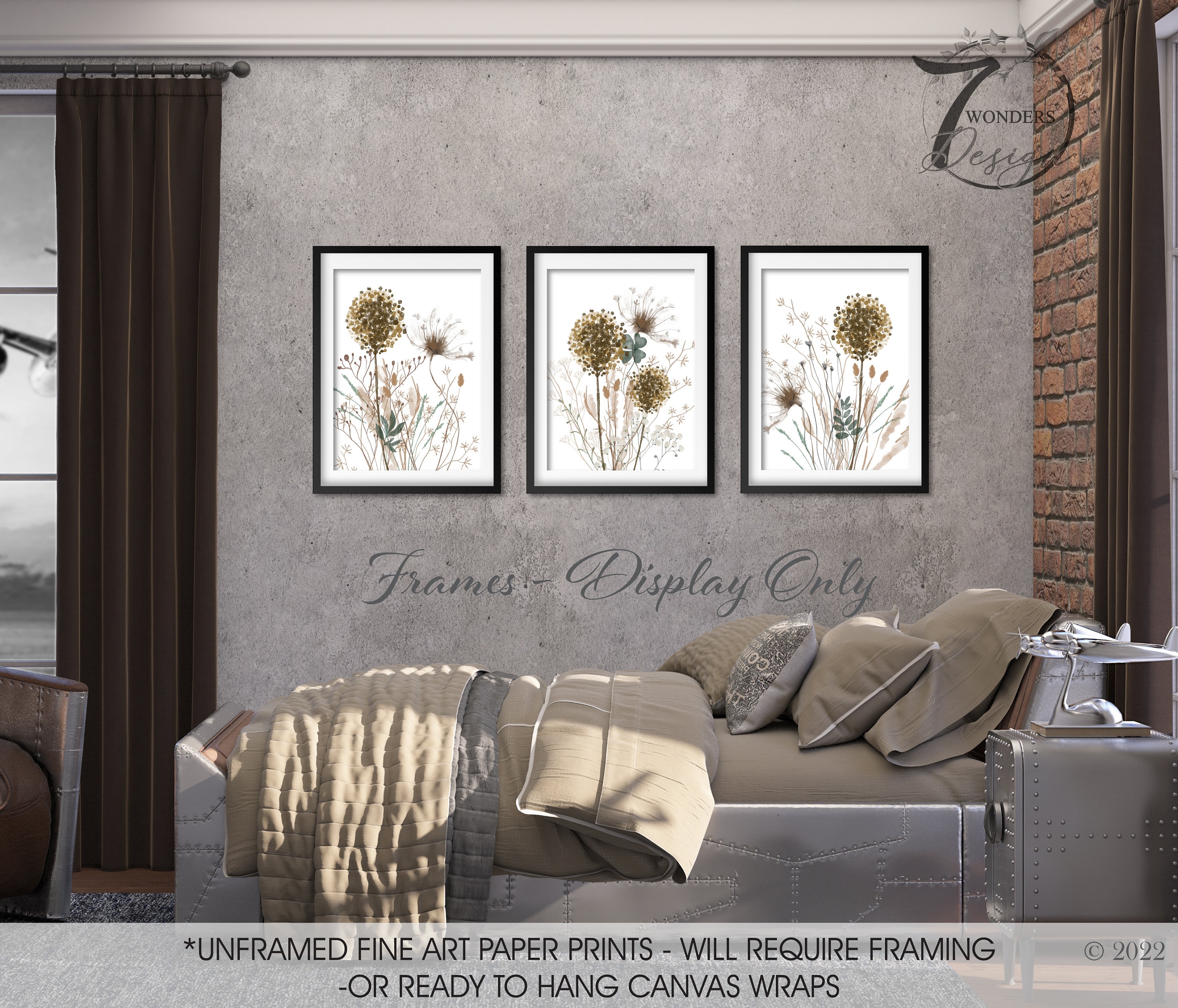 Neutral Wildflower Silhouette Flower Art Prints Botanical Brown Earth ...