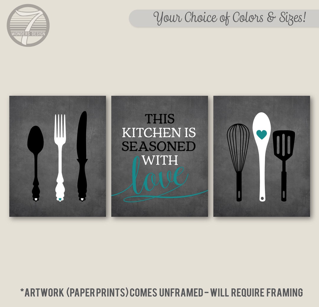 art prints set of 3 for kitchen - etsy Images High... Kitchen Wall Art Print Set of 3 This Kitchen is Seasoned With - Etsy