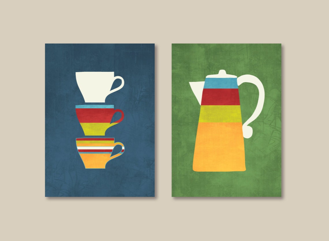 Kitchen Wall Art Print Set Coffee Wine Theme Cups Coffee Etsy