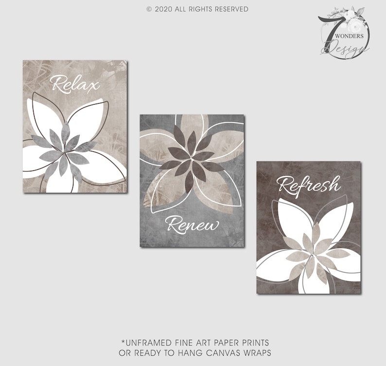 Farmhouse Neutral Flowers Bathroom Art Relax Renew Refresh Etsy