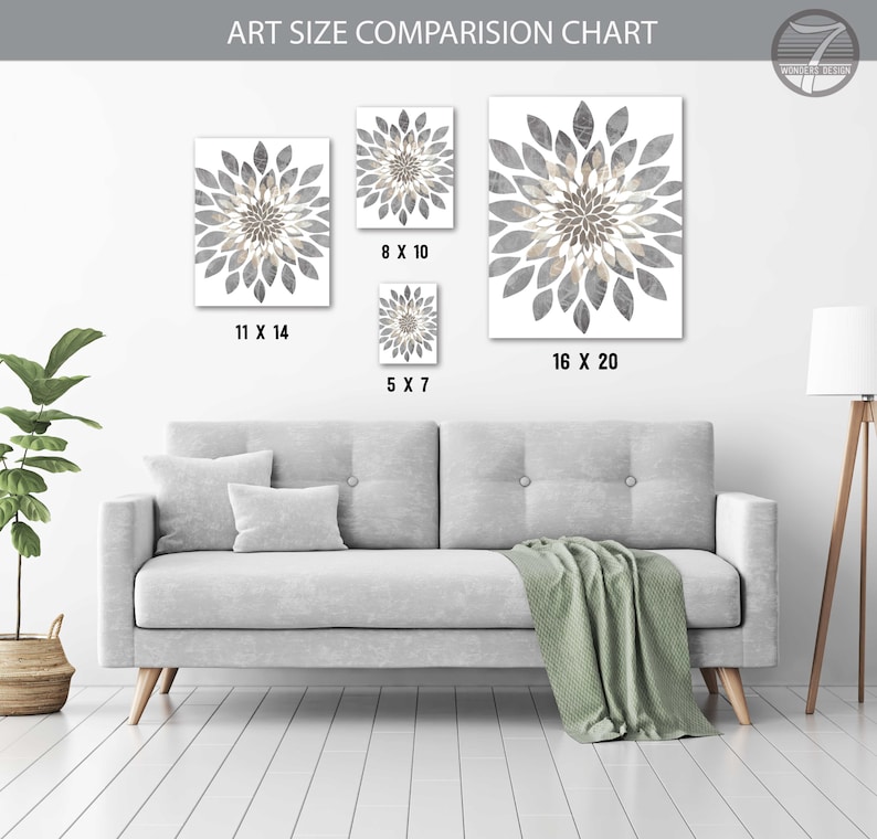 Aqua Gray Wall Art Dandelion Floral Art Prints, Modern Flower Home Bedroom, Bathroom Wall Decor, Set of 3 Unframed Paper Prints or Canvas image 6