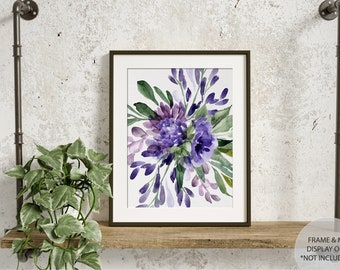 Purple Lavender Green Watercolor Flowers Fine Art Prints, Farmhouse Country Cottage Floral Wall Art Home Decor UNFRAMED Print or Canvas Wrap