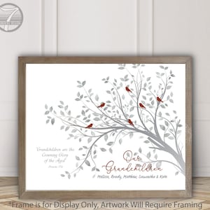 Personalized GRANDPARENTS Gift Custom Art Print Grandchildren Crown of Glory Scripture Christmas Birthday Family Names Birds Tree UNFRAMED