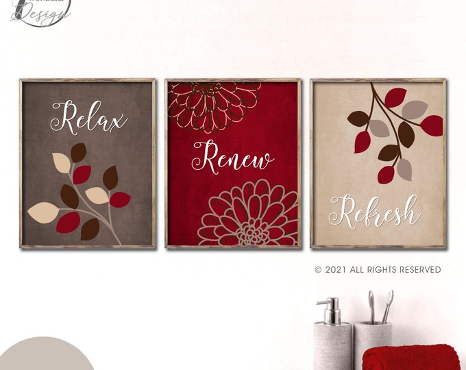 Turquoise Grey BATHROOM Wall Art Prints Relax Renew Refresh Etsy