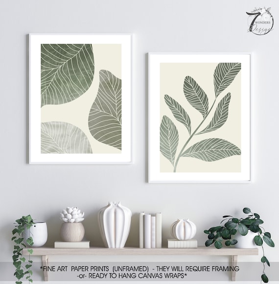 Sage Green Large Leaves Art Prints Floral Botanical Wall Decor Etsy