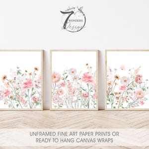 Pink Floral Girls Nursery Prints - Boho Wildflower Wall Art Set of 3 - Etsy