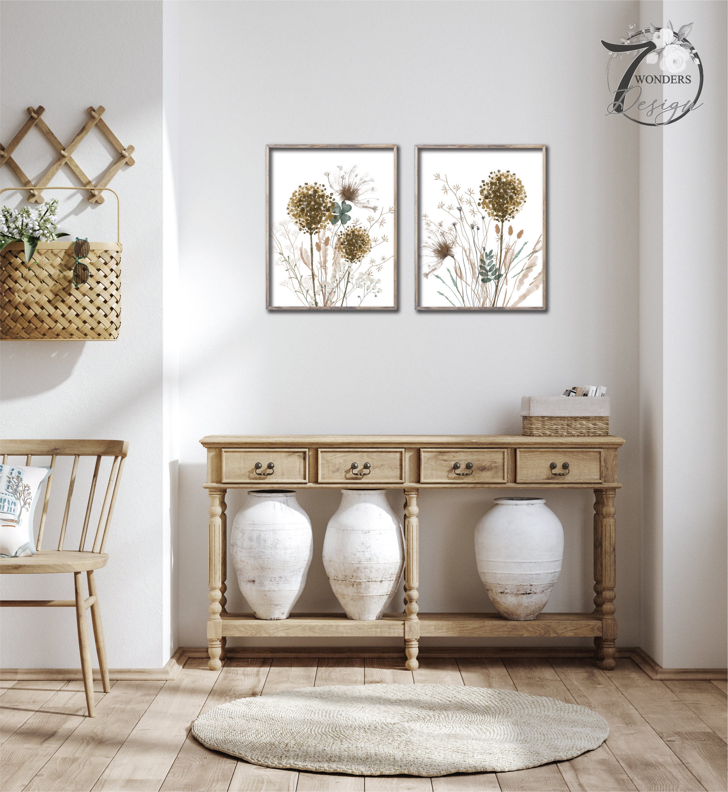 Neutral Wildflower Silhouette Flower Art Prints Botanical Brown Earth ...