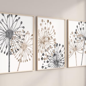Neutral Art, Gray Beige Watercolor Abstract Dandelion Art Prints Modern Home Wall Art Decor, Set of (3) UNFRAMED Paper Prints or Canvas