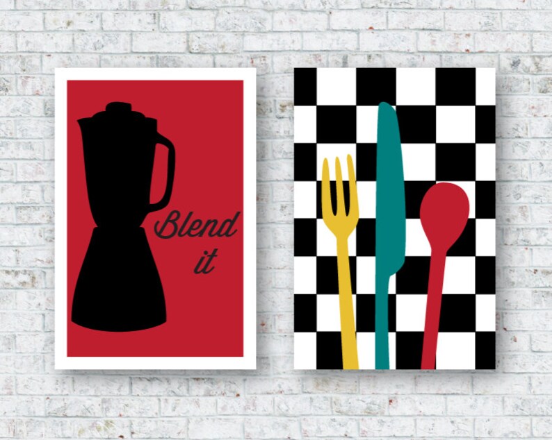 Retro Kitchen Wall Art Prints Eat Drink Dine Blend It Mix It Etsy