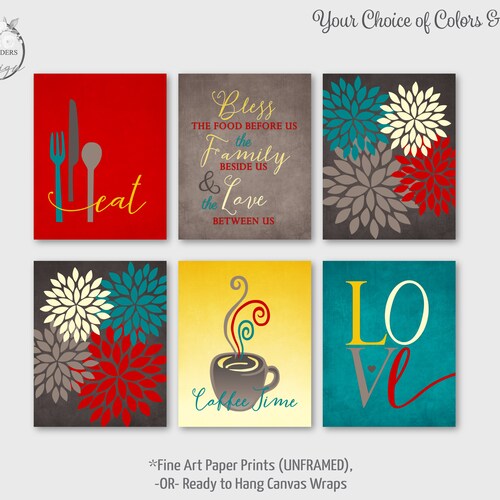 Kitchen Wall Decor Modern Kitchen Art. Eat Drink Love Flower Etsy