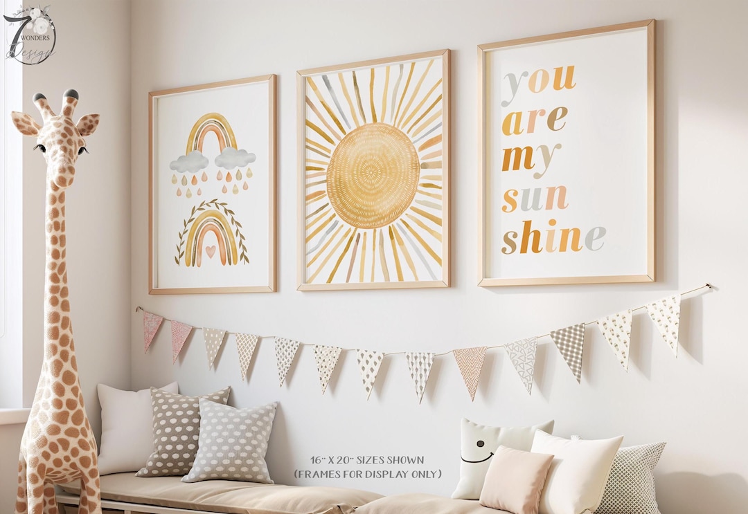 You Are My Sunshine Nursery Wall Art Print Set, Kids Boho Bedroom Sun ...
