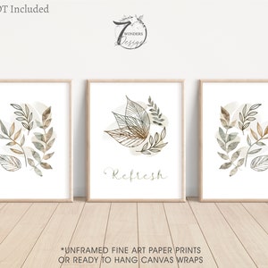 Refresh Botanical Bathroom Spa Art Prints Neutral Watercolor Beige Sage Brown Floral Healing Home Decor Set of 3 UNFRAMED Prints OR Canvas