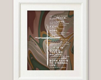 Prayer of St Francis, Instrument of Peace, One of a Kind, Scripture Art, Catholic Prayer, Inspirational Wall Decor, UNFRAMED Print or Canvas