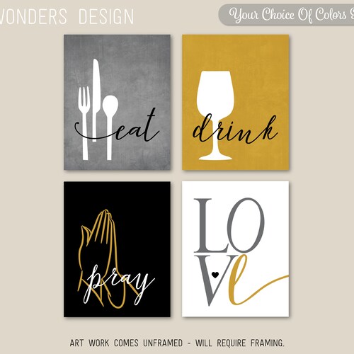 Modern Kitchen Wall Art Eat Drink Pray Love Teal Grey Black Etsy