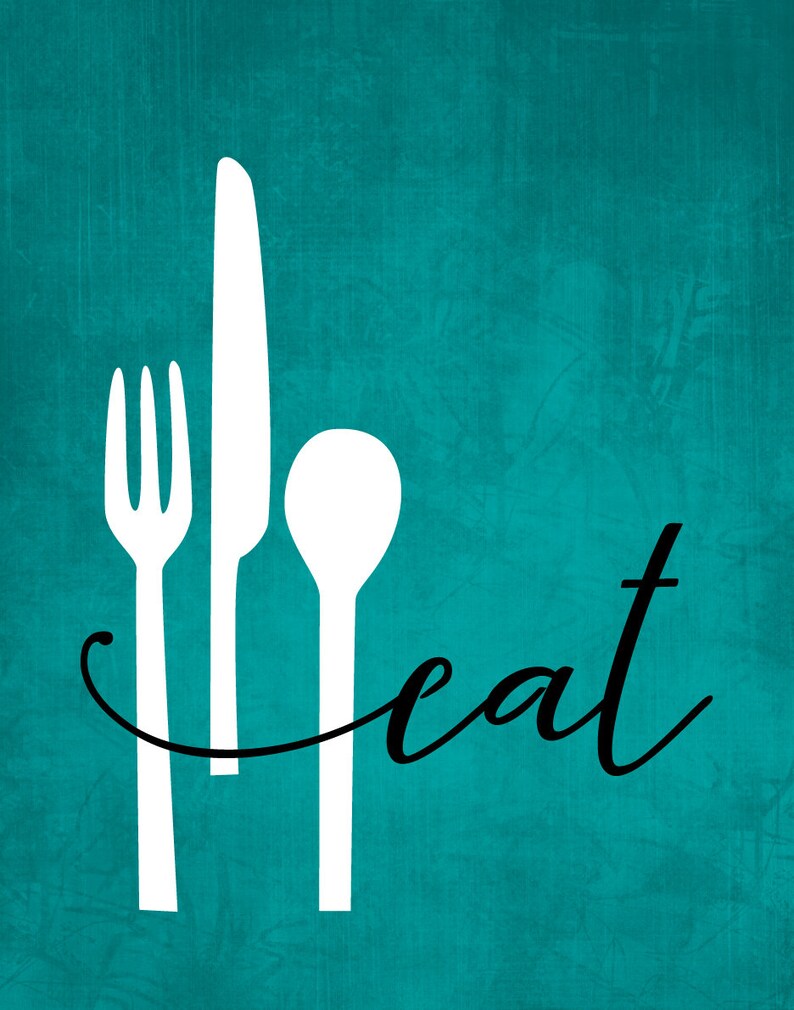 Kitchen Wall Art Print Set Eat Drink Love Utensils Wine // Etsy