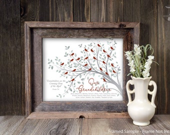 Personalized GRANDPARENT Art Gift Custom Gift Grandchildren Fill Your Heart Quote Family Tree with Birds UNFRAMED Fine Art Print OR Canvas