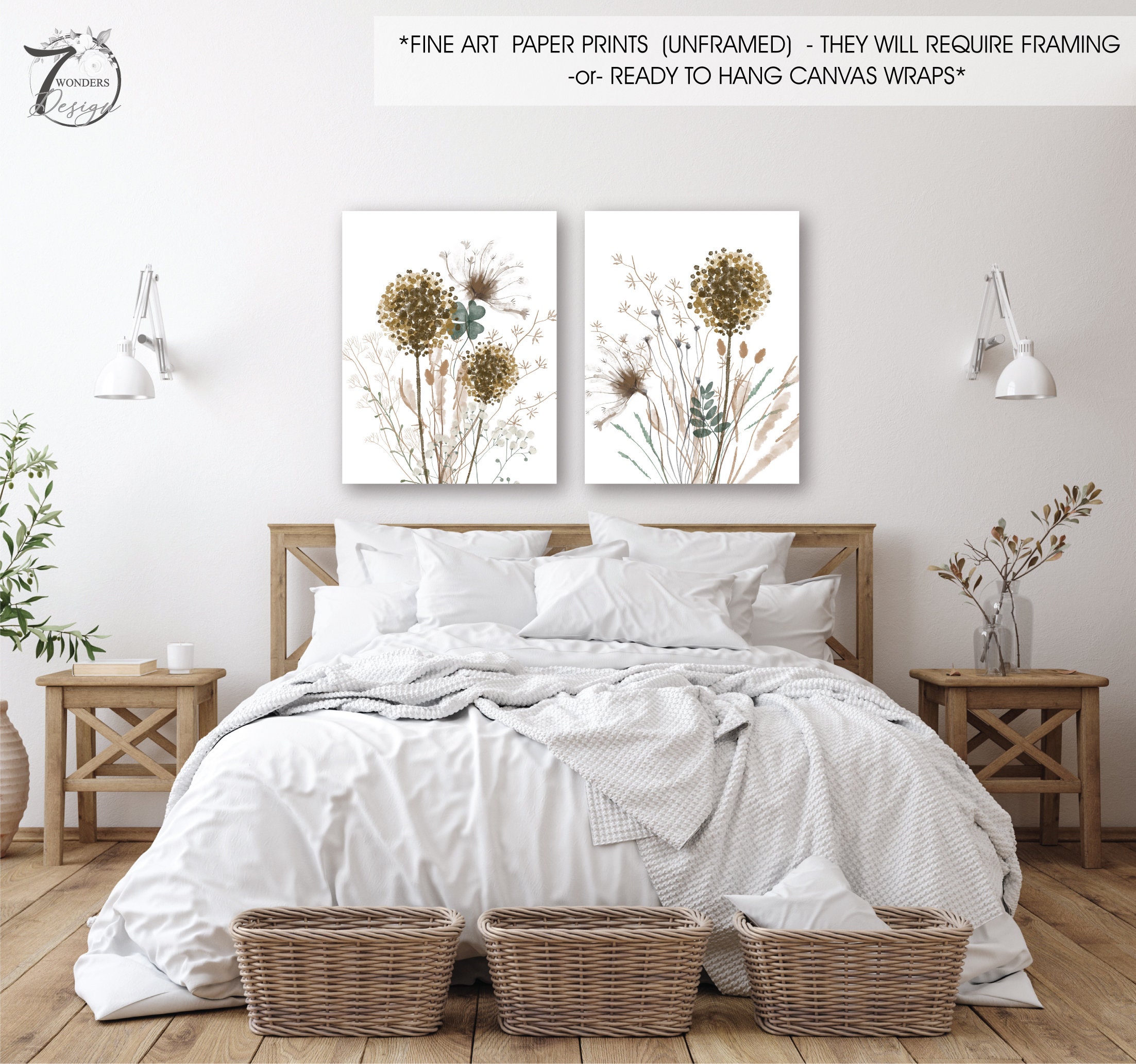 Neutral Wildflower Silhouette Flower Art Prints Botanical Brown Earth ...