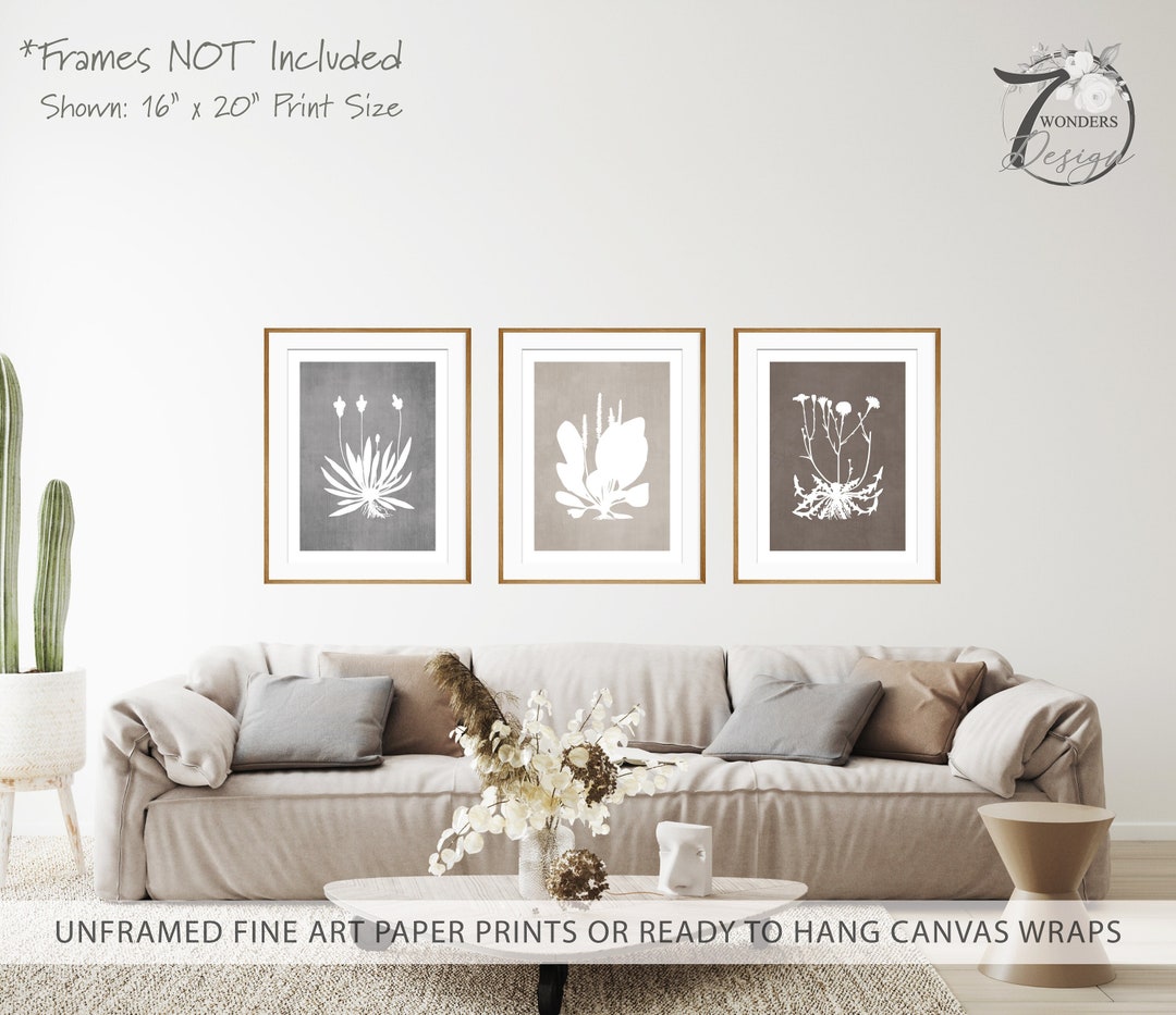 Neutral Wildflower Silhouette Flower Art Prints Botanical Earth Tones ...