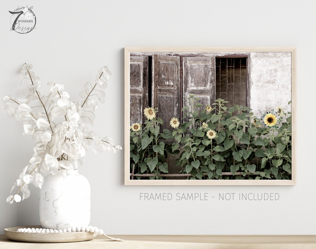 Rustic Kitchen Wall Art Print Sunflower Field Photo Flower Window Wood ...