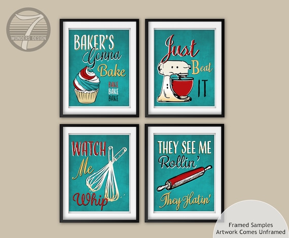 Baking Print Set Funny Kitchen Print Set Kitchen Puns 